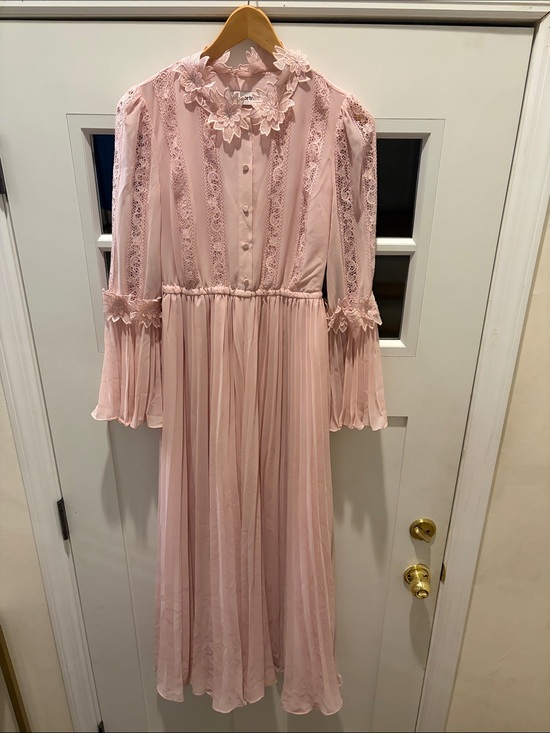 Self-Portrait Dresses & Skirts - Self-Portrait Blush pink Floral Lace pleated belle sleeves long dress gown sz 4
